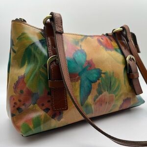 Patricia Nash Brown Shoulder Bag with Artistic Floral Design